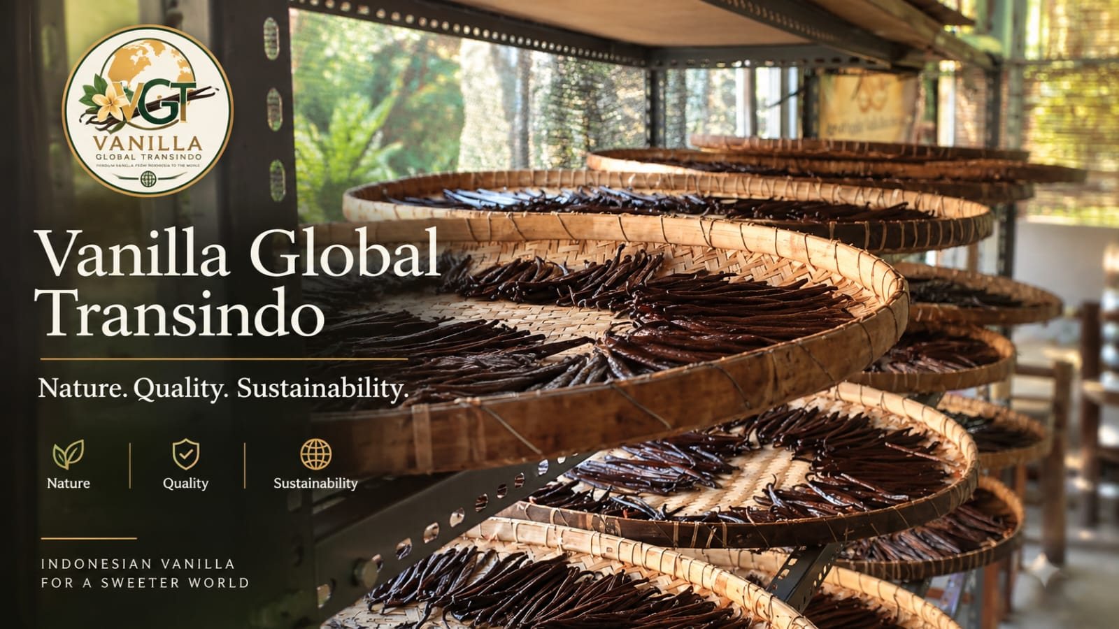 Vanilla Global Transindo — Indonesian vanilla beans on curing racks